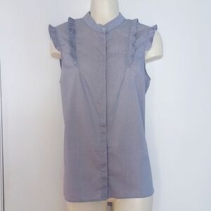 Tristan Semi Fitted Striped Frill Sleeveless Blouse